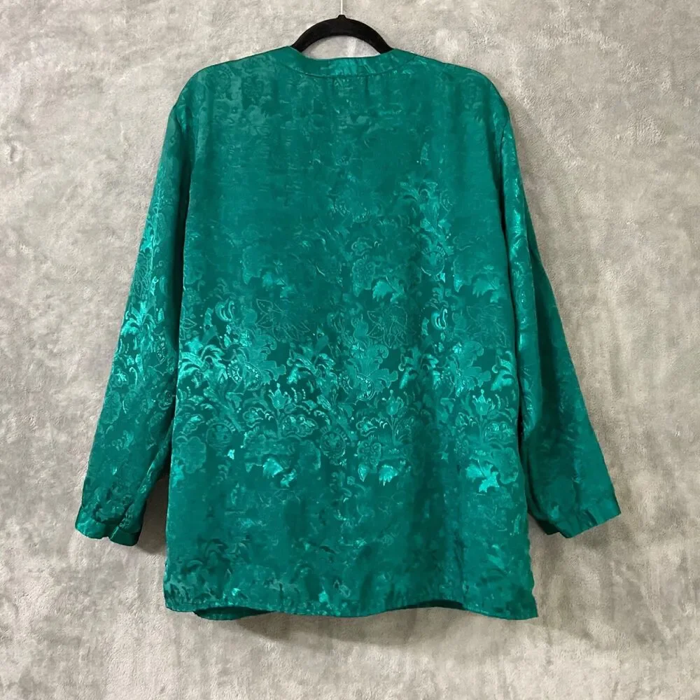 Victoria’s Secret GOLD LABEL Emerald Green Satin Floral PJ Top only  size M